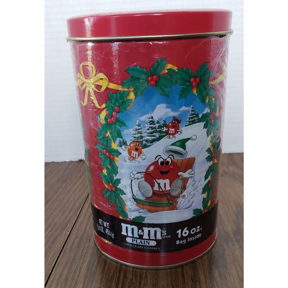 M&M 1993 Christmas Theme Tin Plain Flavored Seasons Greetings - Picture 1 of 12